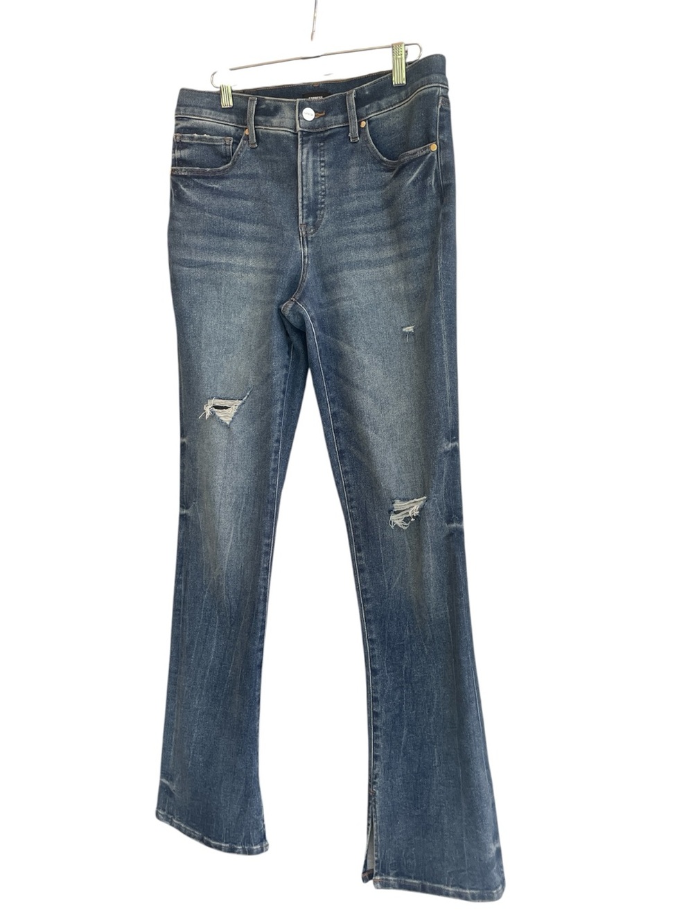 Express Skyscraper Bootcut Jeans Mid Rise Medium Wash Distressed Slit Size 10R
